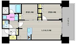 プラウドタワー岡山 2LDKの間取図画像