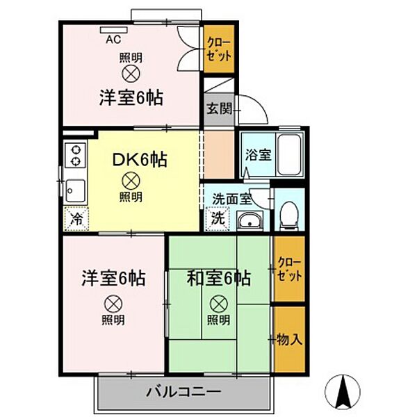 岡山県岡山市北区中仙道2丁目(賃貸アパート3DK・2階・53.46㎡)の写真 その2