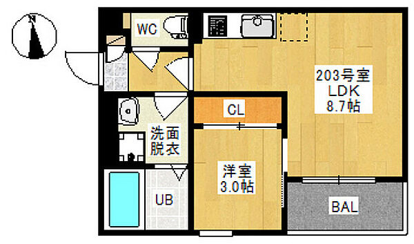 岡山県岡山市中区平井(賃貸アパート1LDK・2階・30.26㎡)の写真 その2