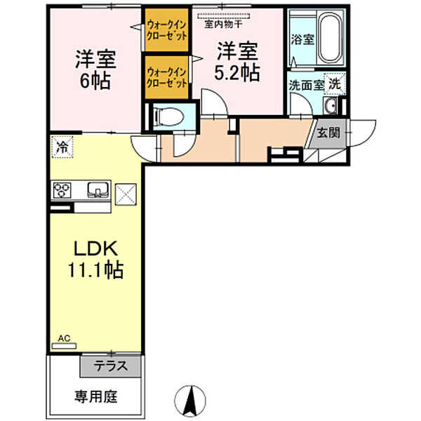 パームツリーＡ ｜岡山県岡山市南区西市(賃貸アパート2LDK・1階・55.02㎡)の写真 その2