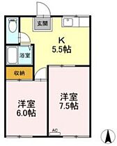 サンシャイン雄町　B棟  ｜ 岡山県岡山市中区雄町（賃貸アパート2K・1階・39.60㎡） その2