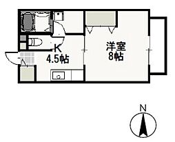 ウヴリール 2階1Kの間取り