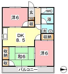 プチパール 3DKの間取図画像