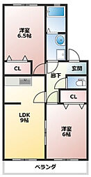 フォーシーズンズ秋 2階2LDKの間取り