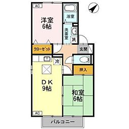 セジュール三宅D 2DKの間取図画像