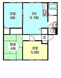 サンビレッジ浜野B棟 3DKの間取図画像