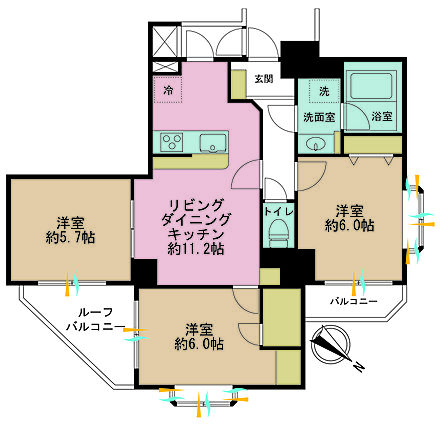 3LDK、専有...