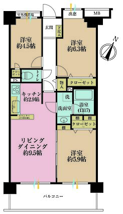 3LDK、専有...