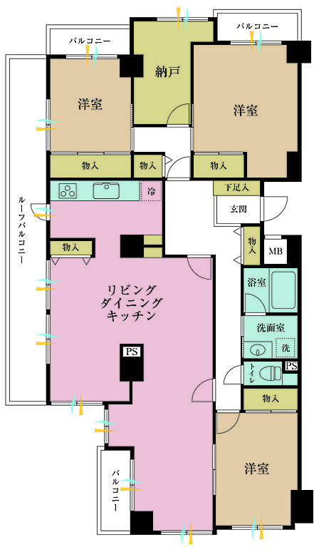 3LDK+S（納戸）、、専有面積120.5m2、バルコニー面積8.25m2