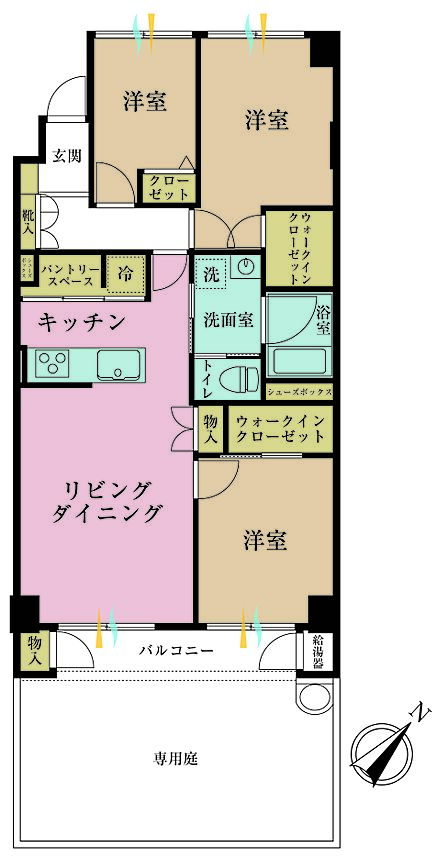 3LDK、専有面積73.84m2、バルコニー面積7.97m2