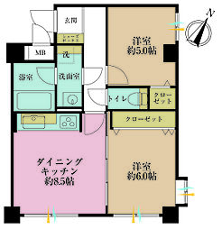 ニューウェルテラス元住吉 1DKの間取図画像