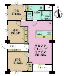 哲学堂コーポラス 3LDKの間取図画像