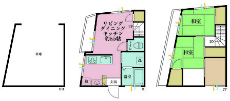 2LDK、専有面積46.76m2、バルコニー面積5m2