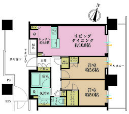 プラウドタワー目黒MARC 2LDKの間取図画像