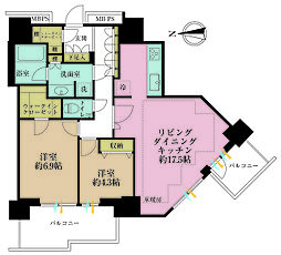 ルネッサンスタワー上野池之端 2LDKの間取図画像