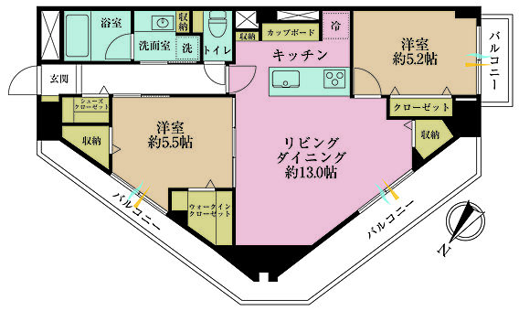 2LDK、専有...