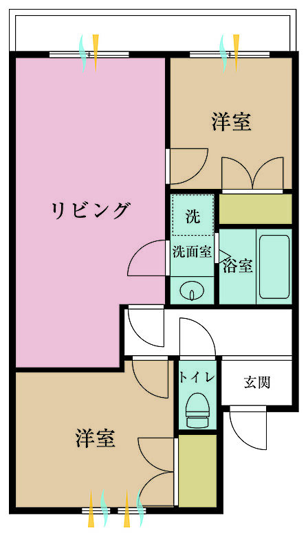 2LDK、専有面積55.8m2