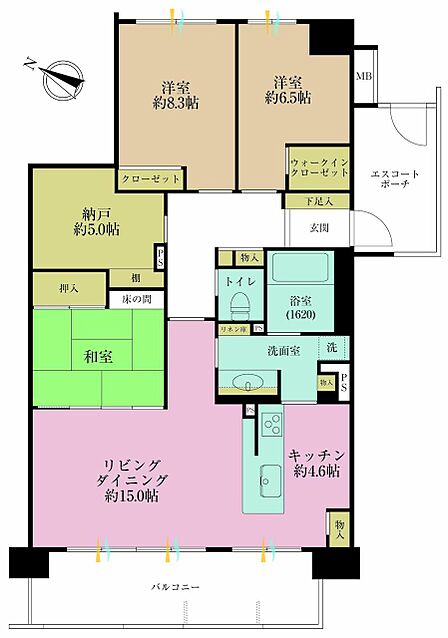 3LDK+S、専有面積100.51?、バルコニー面積14.4?