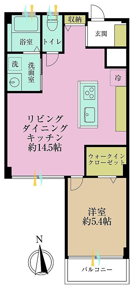 1LDK、専有面積49.17?、バルコニー面積2.97?