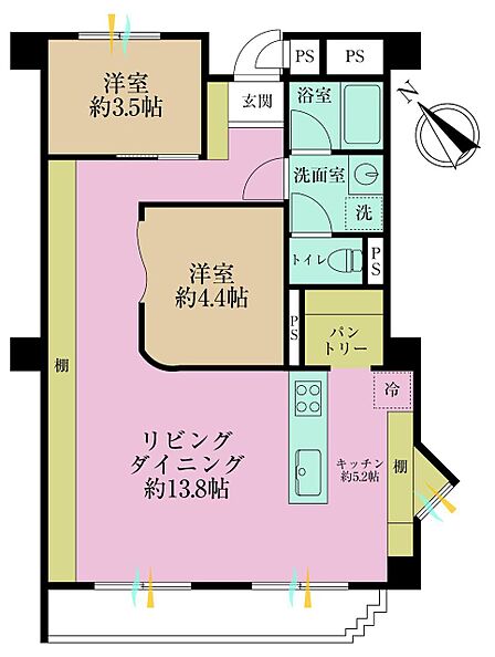 2LDK、専有面積64.75?