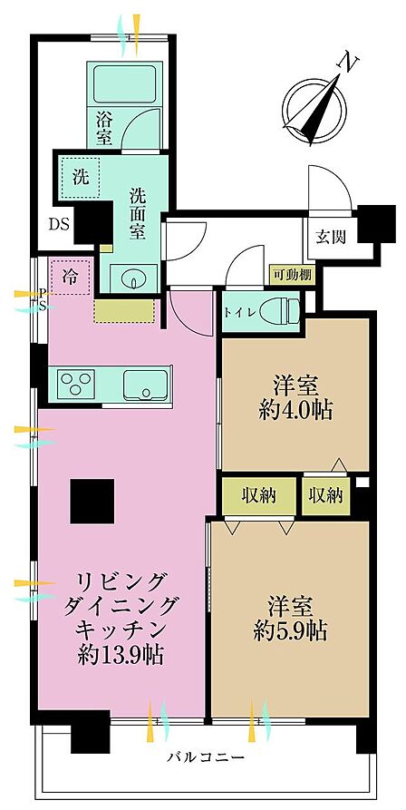 2LDK、専有面積60.97?