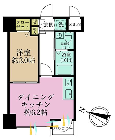 1DK、専有面積24.16?、バルコニー面積1.09?