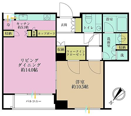 1LDK、専有面積72.48?、バルコニー面積4.6?
