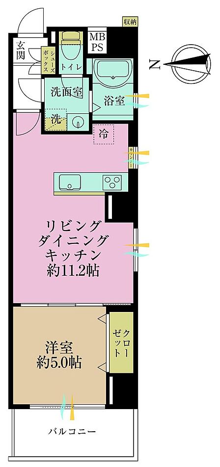1LDK、専有面積39.63?、バルコニー面積5.4?