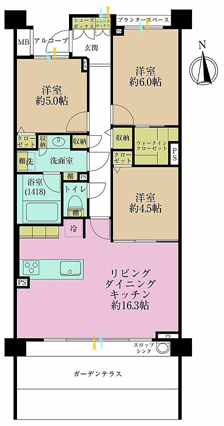 3LDK、専有面積74.17?
