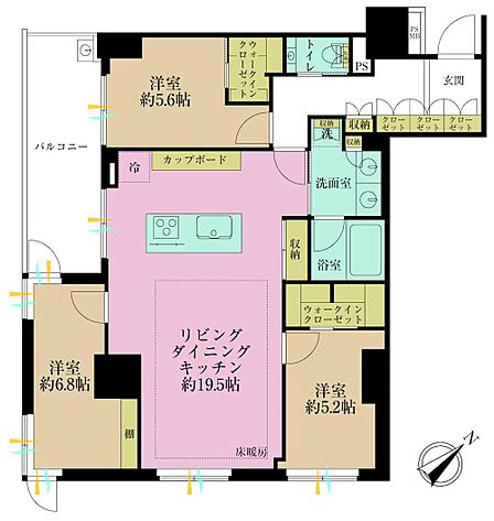 3LDK、専有面積85.38?