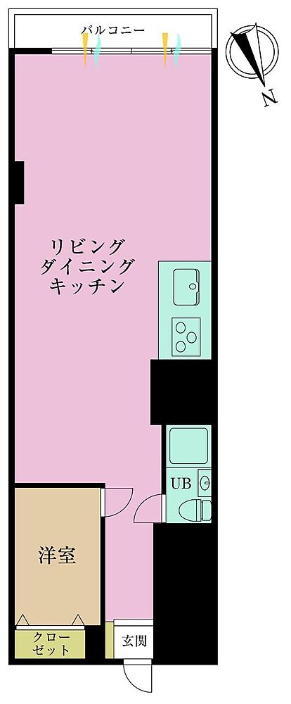 1LDK、専有面積42.33?、バルコニー面積4.15?