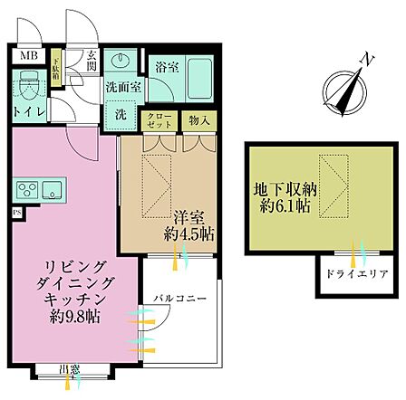 1LDK+S、専有面積34.23?、バルコニー面積1.95?