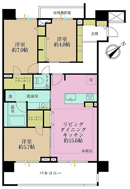 3LDK、専有面積83.7?、バルコニー面積13?