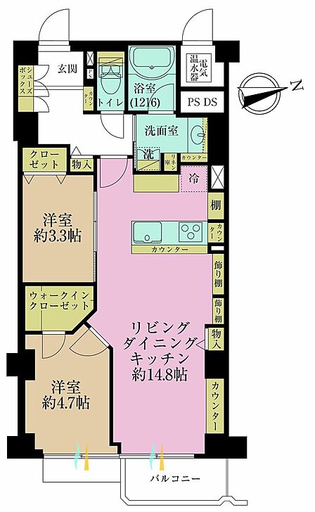 2LDK、専有面積58.94?、バルコニー面積3.24?