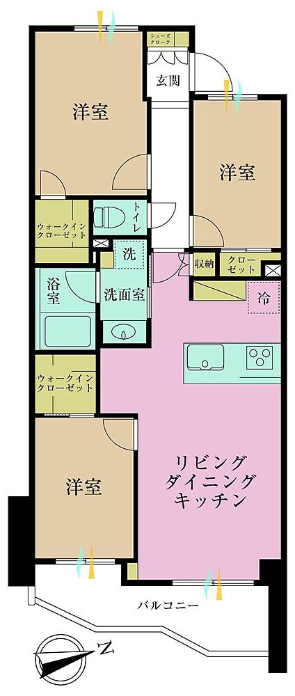 3LDK、専有面積66.85?、バルコニー面積7.33?