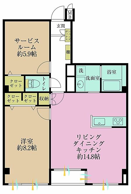 1LDK+S、専有面積61.55?、バルコニー面積2.16?