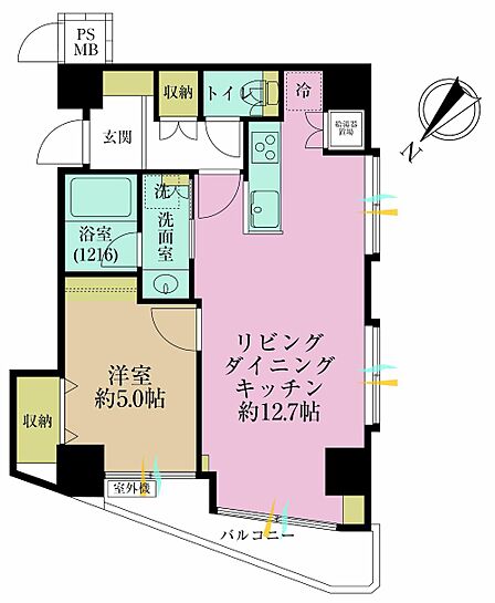 1LDK、専有面積43.2?、バルコニー面積5.59?