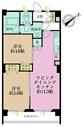 六郷住宅 2LDKの間取図画像
