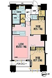 富久クロスコンフォートタワー 2LDKの間取図画像