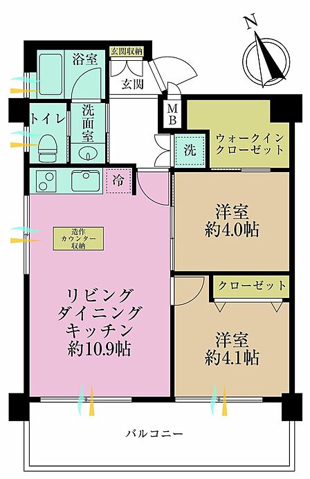 2LDK、専有面積46.13?、バルコニー面積10.93?