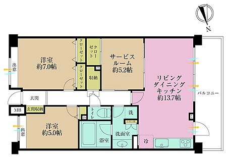 2LDK+S、専有面積71.73?、バルコニー面積11.79?