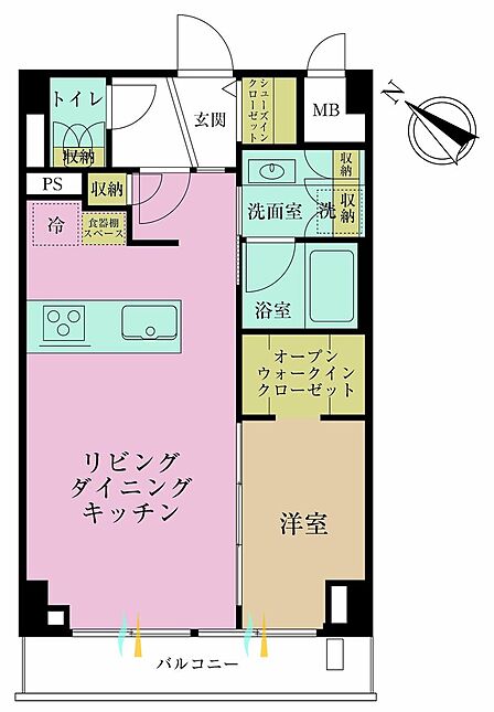 1LDK、専有面積40?、バルコニー面積4.7?