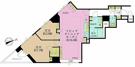 2LDK、専有面積65.23?、バルコニー面積4.97?