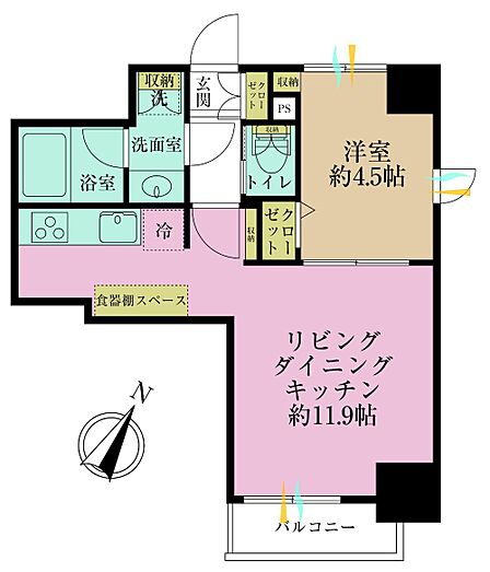 1LDK、専有面積40.23?、バルコニー面積3.72?