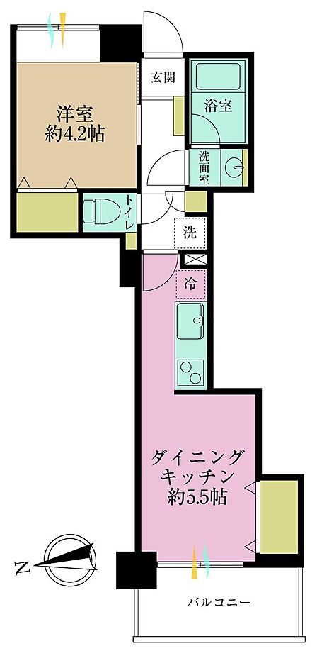 1DK、専有面積32.2?、バルコニー面積4.24?