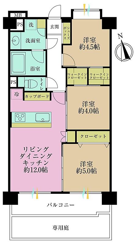 3LDK、専有面積60.9?、バルコニー面積8.65?