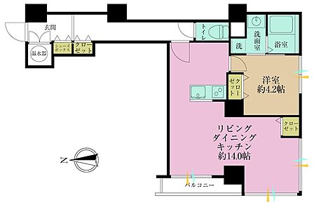 1LDK、専有面積47.96?、バルコニー面積2.83?