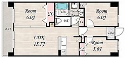 サンディパークス1番館 3LDKの間取図画像
