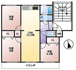 名谷8団地35号棟 3LDKの間取図画像