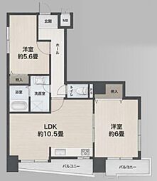 サンヴィラ六甲道 2LDKの間取図画像